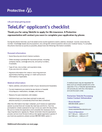 Cover of TeleLife Applicant's Checklist