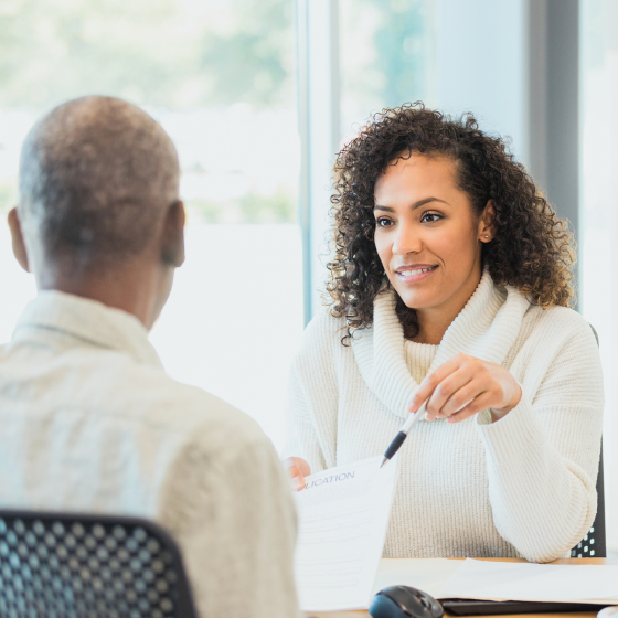 A financial professional reviews built-in endorsements with a client. 