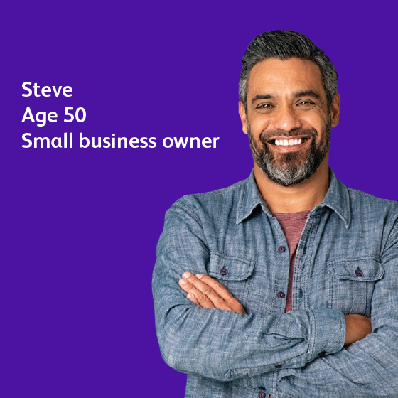 Steve, age 50, smiles confidently knowing his small business is protected.