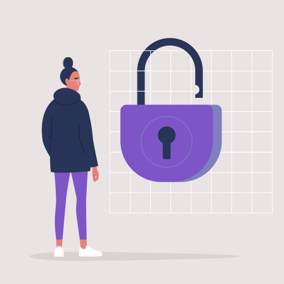 Illustration of person and large lock that symbolizes the security clients have with Protective Secure Saver Pro.