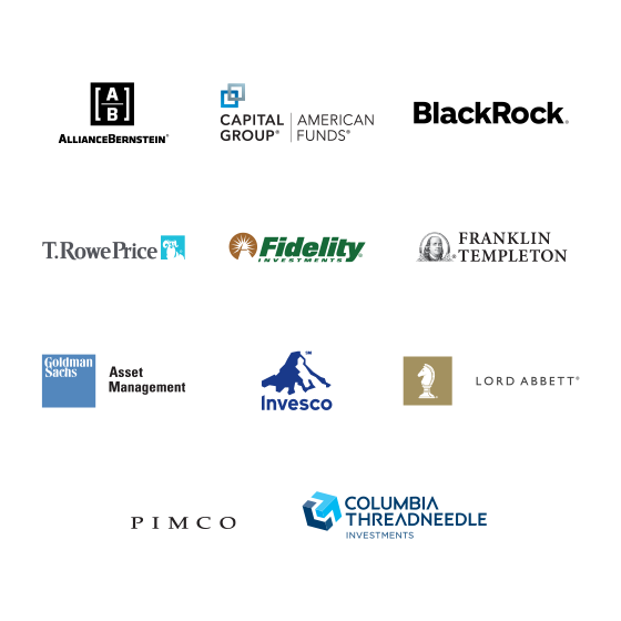 the logos of the carefully selected fund managers represented in our lineup.