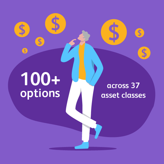 illustration conveying access to over 100 investment options across 37 asset classes.