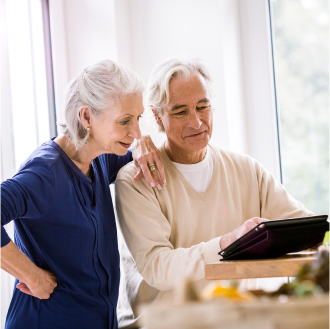 Husband and wife reviewing information about a variable annuity that fits their risk-tolerance, growth-focused retirement savings objectives.