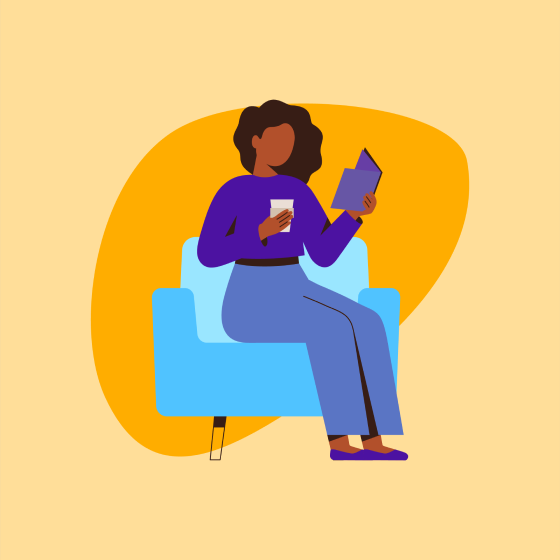 Illustration of a client reading a product brochure.